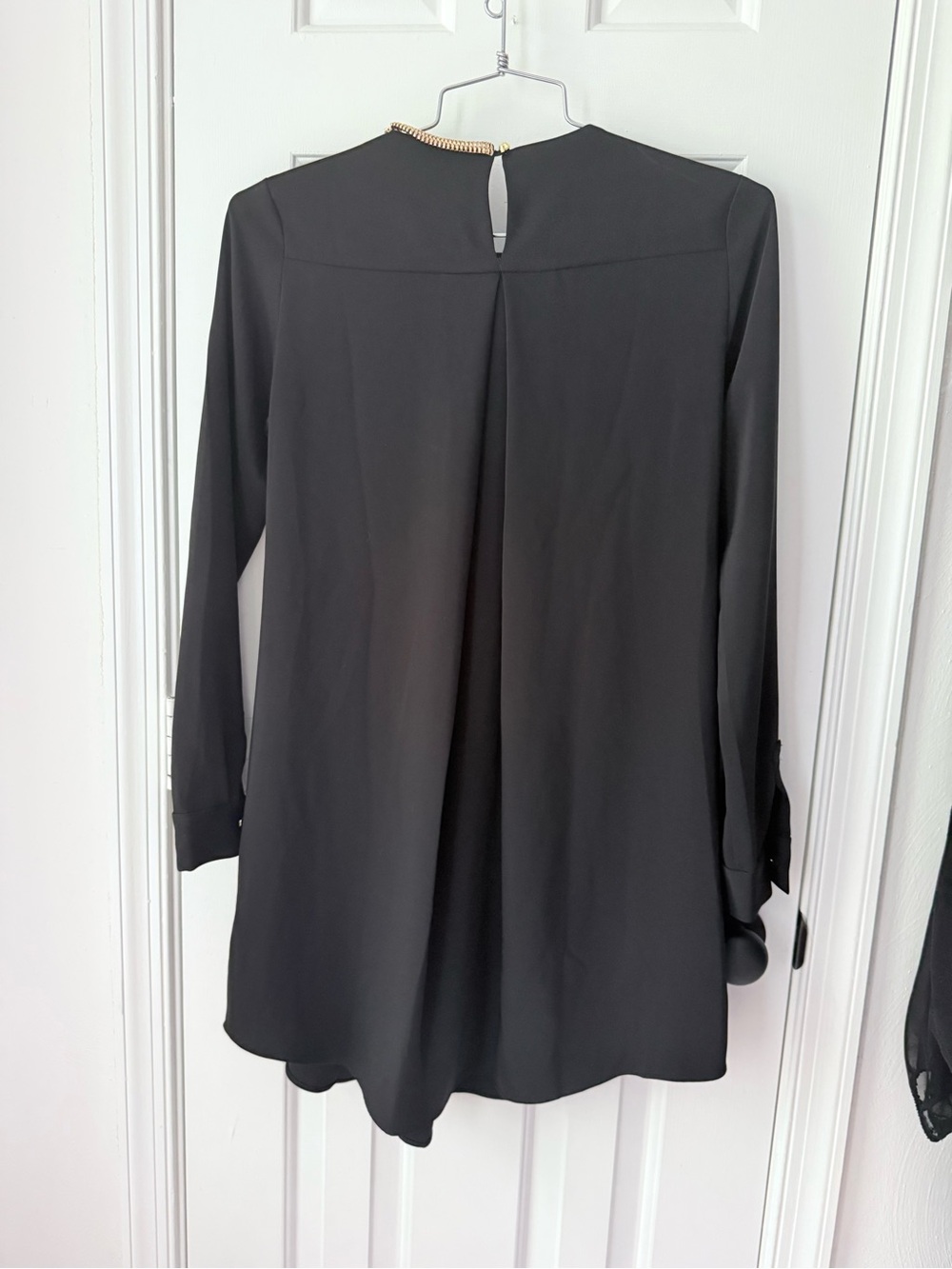 NWT RACHEL Rachel Roy Black Long Sleeve Mini Dress with Gold Neck Detail